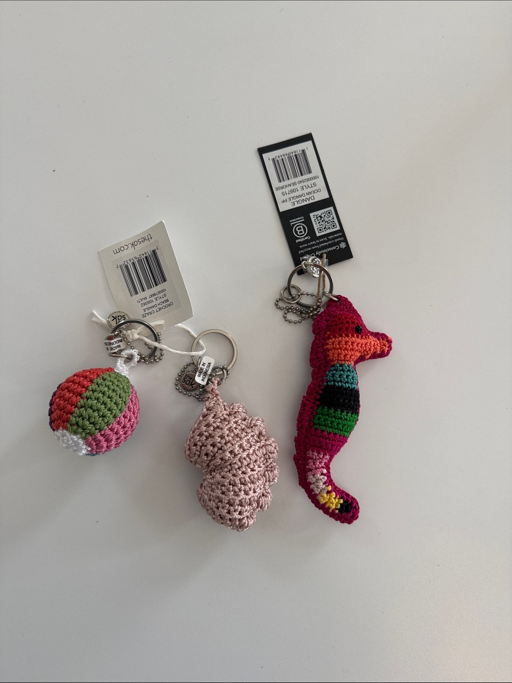 The Sak Pink Multi-Color Crochet Seahorse & Charm Keychain Set